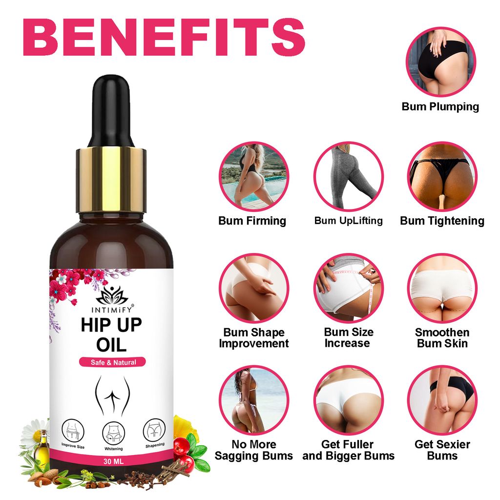 Intimify Hip Up Oil for Hips Enlargement, Bum Firming, Hips UpLifting, Bum Tightening, Bum Shape Improvement, Bum Size Increase
