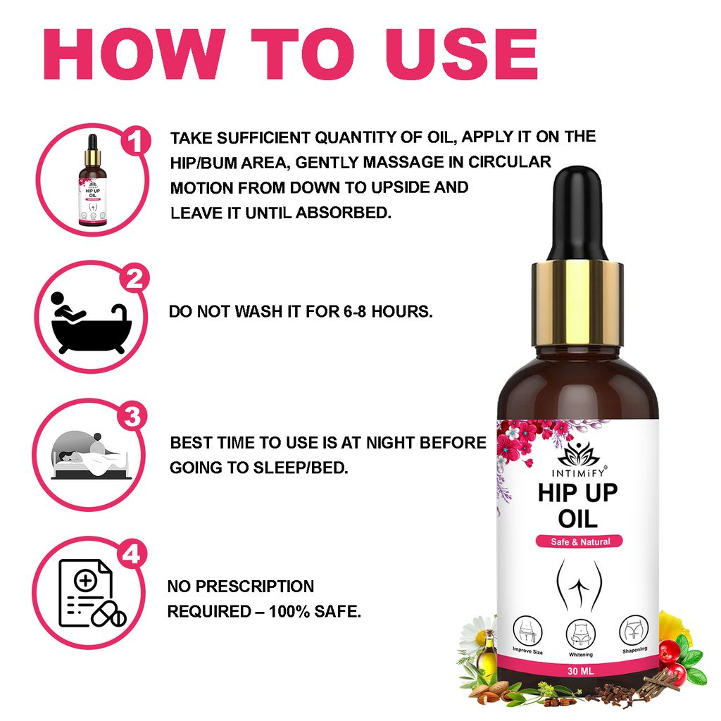 Intimify Hip Up Oil for Hips Enlargement, Bum Firming, Hips UpLifting, Bum Tightening, Bum Shape Improvement, Bum Size Increase