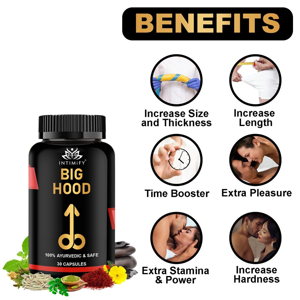Intimify Big Hood Capsules to Increase Size and Thickness, Increase Length, Time Booster, Extra Pleasure (30 caps)
