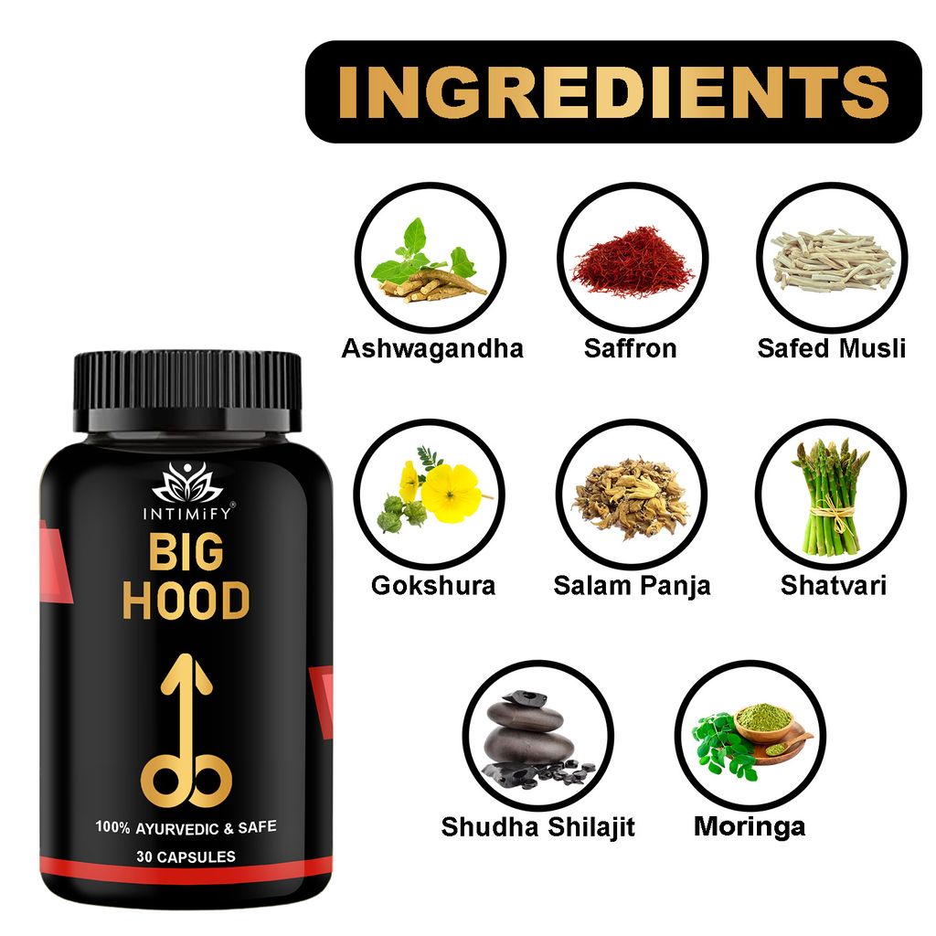 Intimify Big Hood Capsules to Increase Size and Thickness, Increase Length, Time Booster, Extra Pleasure (30 caps)
