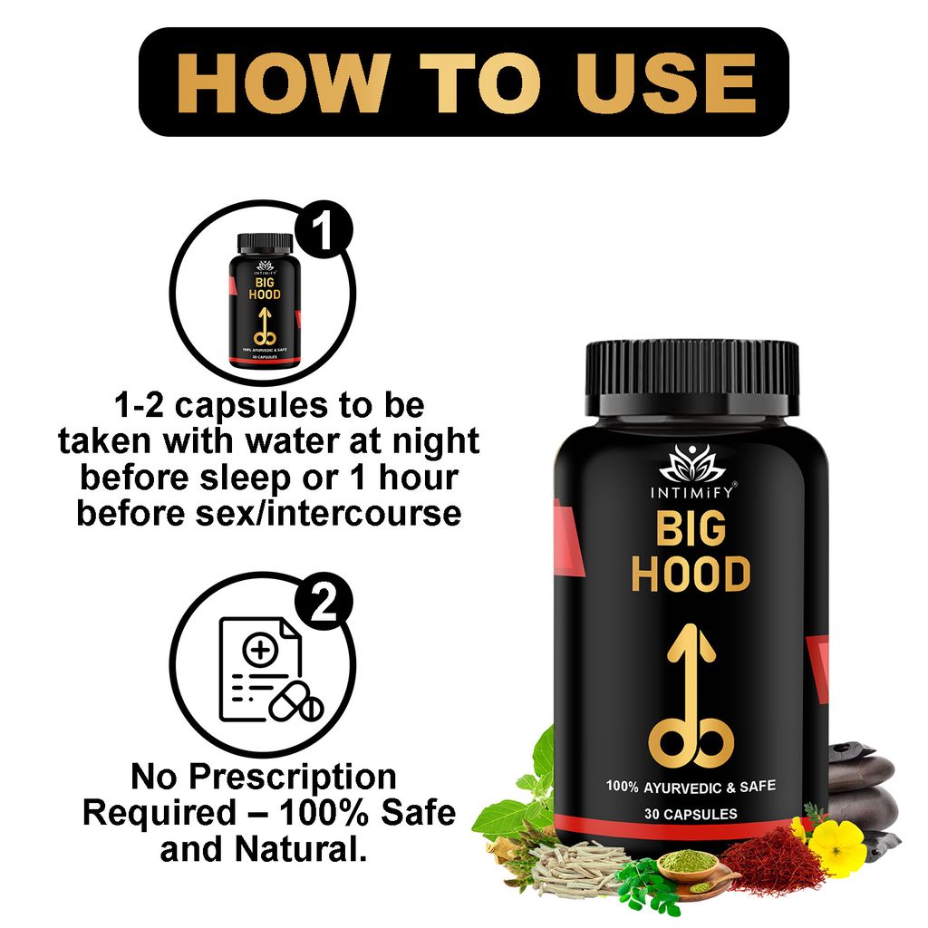 Intimify Big Hood Capsules to Increase Size and Thickness, Increase Length, Time Booster, Extra Pleasure (30 caps)