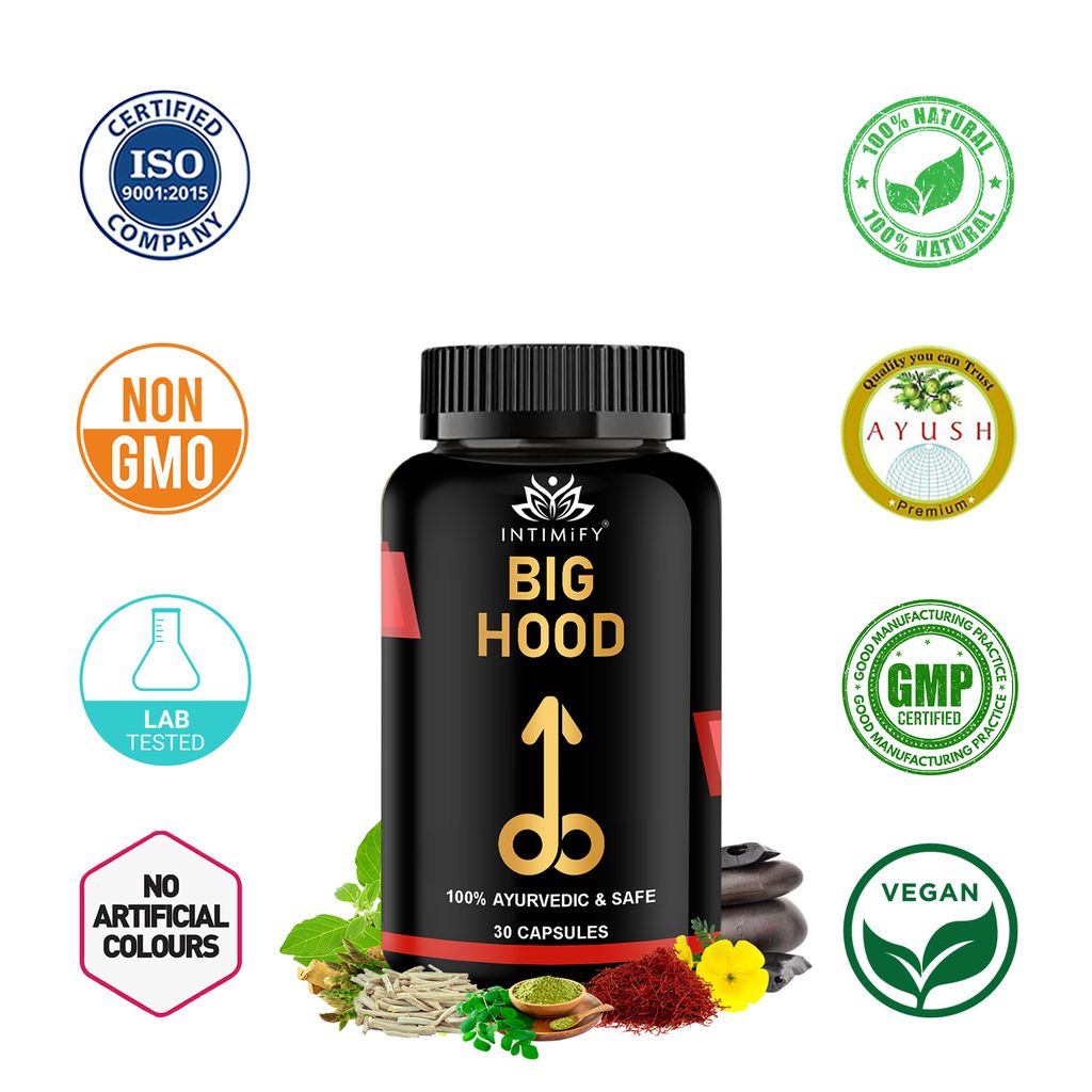 Intimify Big Hood Capsules to Increase Size and Thickness, Increase Length, Time Booster, Extra Pleasure (30 caps)