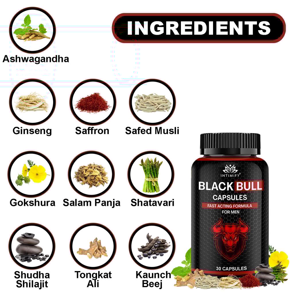 Intimify Black Bull capsules, sexual stamina supplements, sexual wellness men, Increase Size, Time Booster, Extra Pleasure (30 caps)