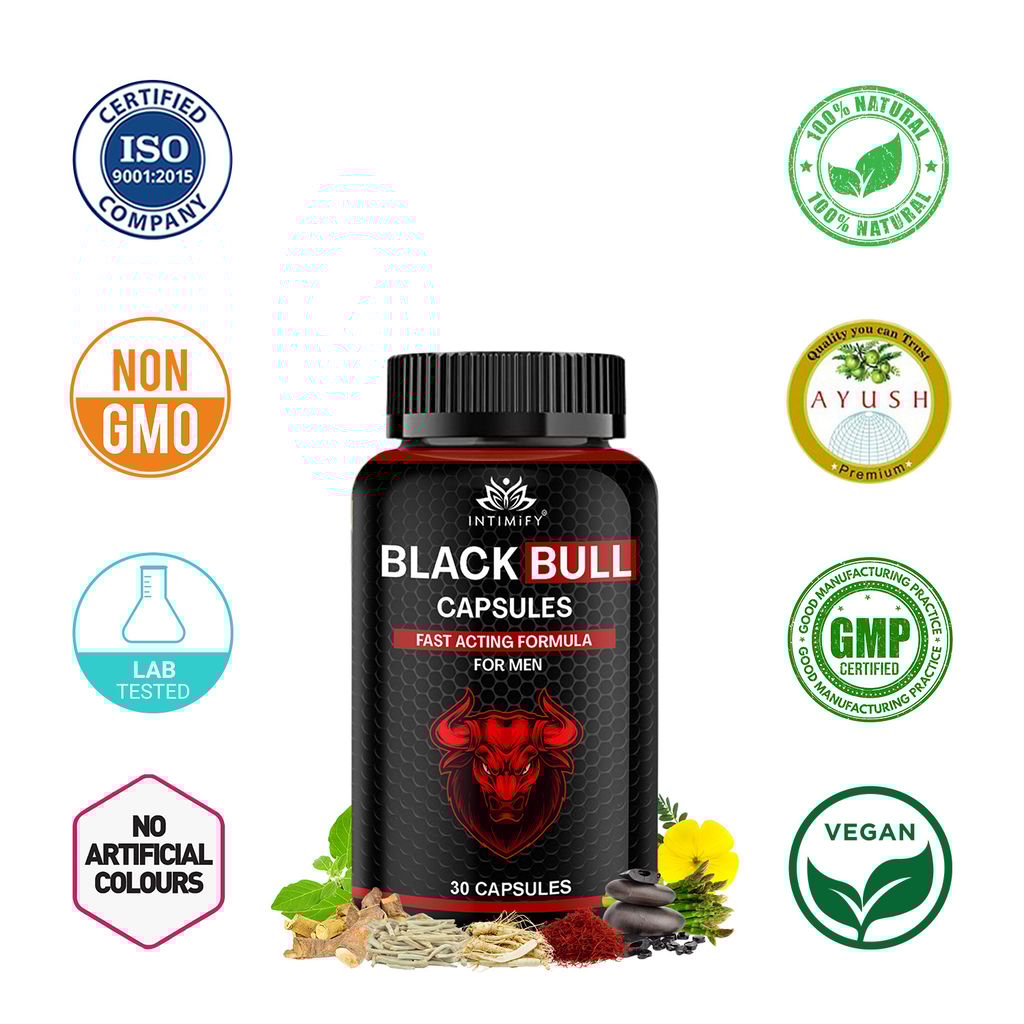 Intimify Black Bull capsules, sexual stamina supplements, sexual wellness men, Increase Size, Time Booster, Extra Pleasure (30 caps)