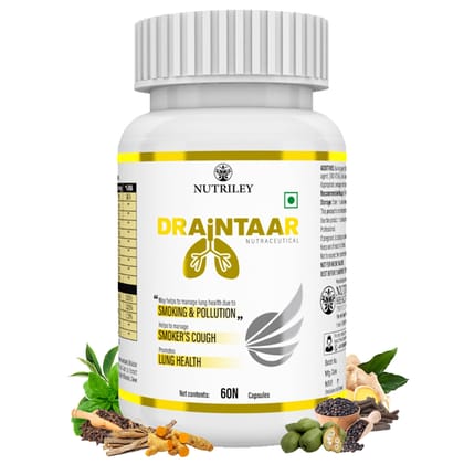 Nutriley Draintaar Lungs Health Capsules Cleanses and Purifies Lungs, Lung detoxification and respiratory support (60 caps)