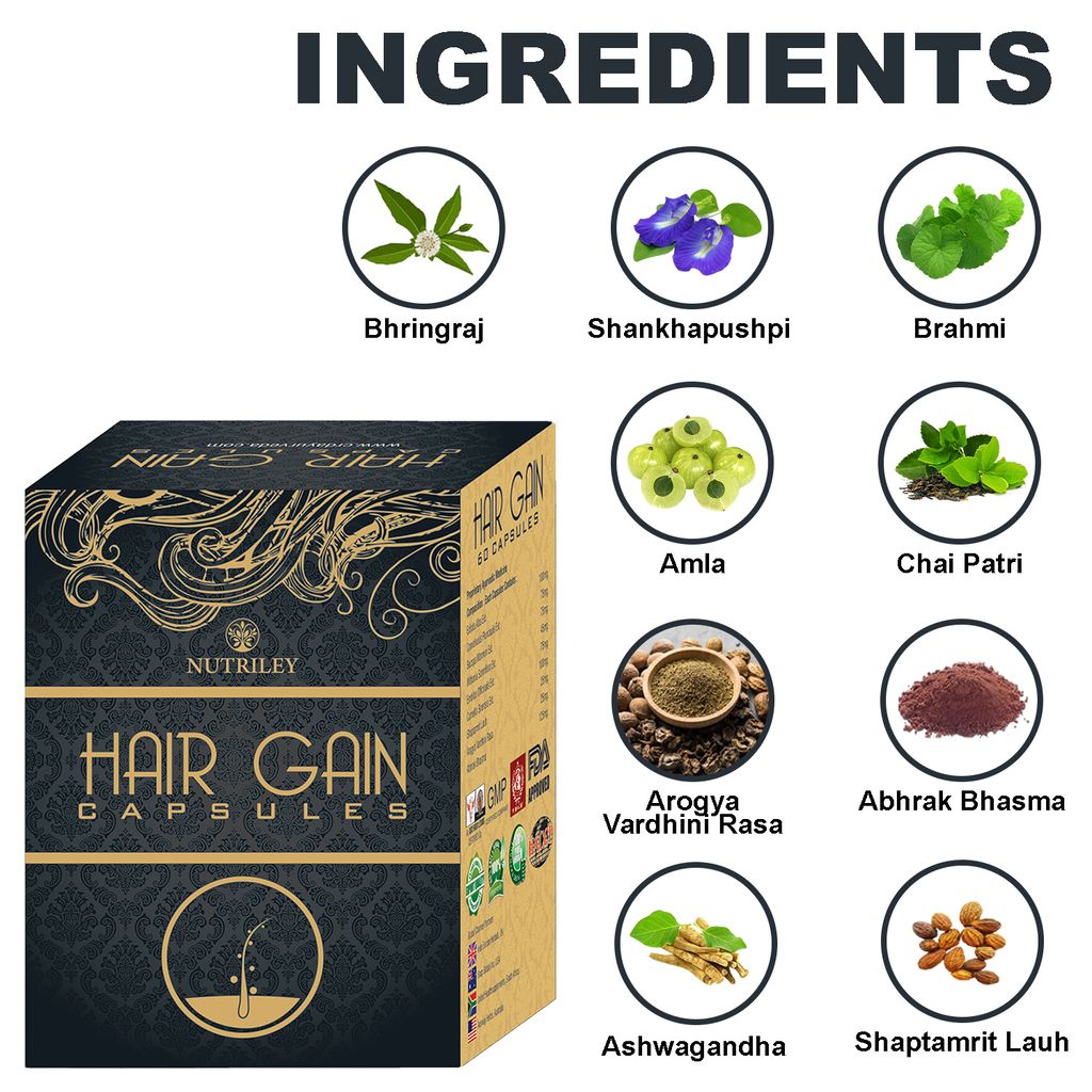 Nutriley Hair Gain - Hair Regeneration Capsules for Hair Fall, Hair Regrowth & Hair Loss Supplement (60 caps)