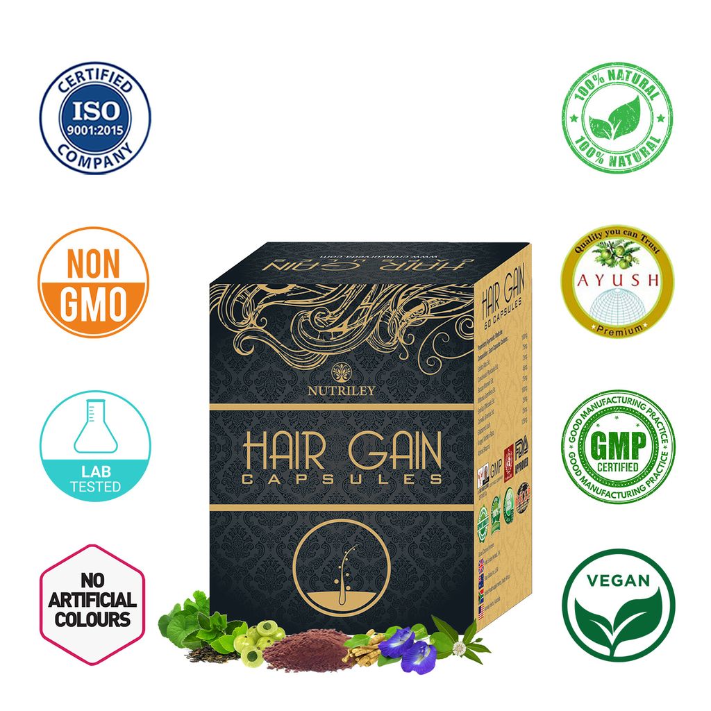 Nutriley Hair Gain - Hair Regeneration Capsules for Hair Fall, Hair Regrowth & Hair Loss Supplement (60 caps)