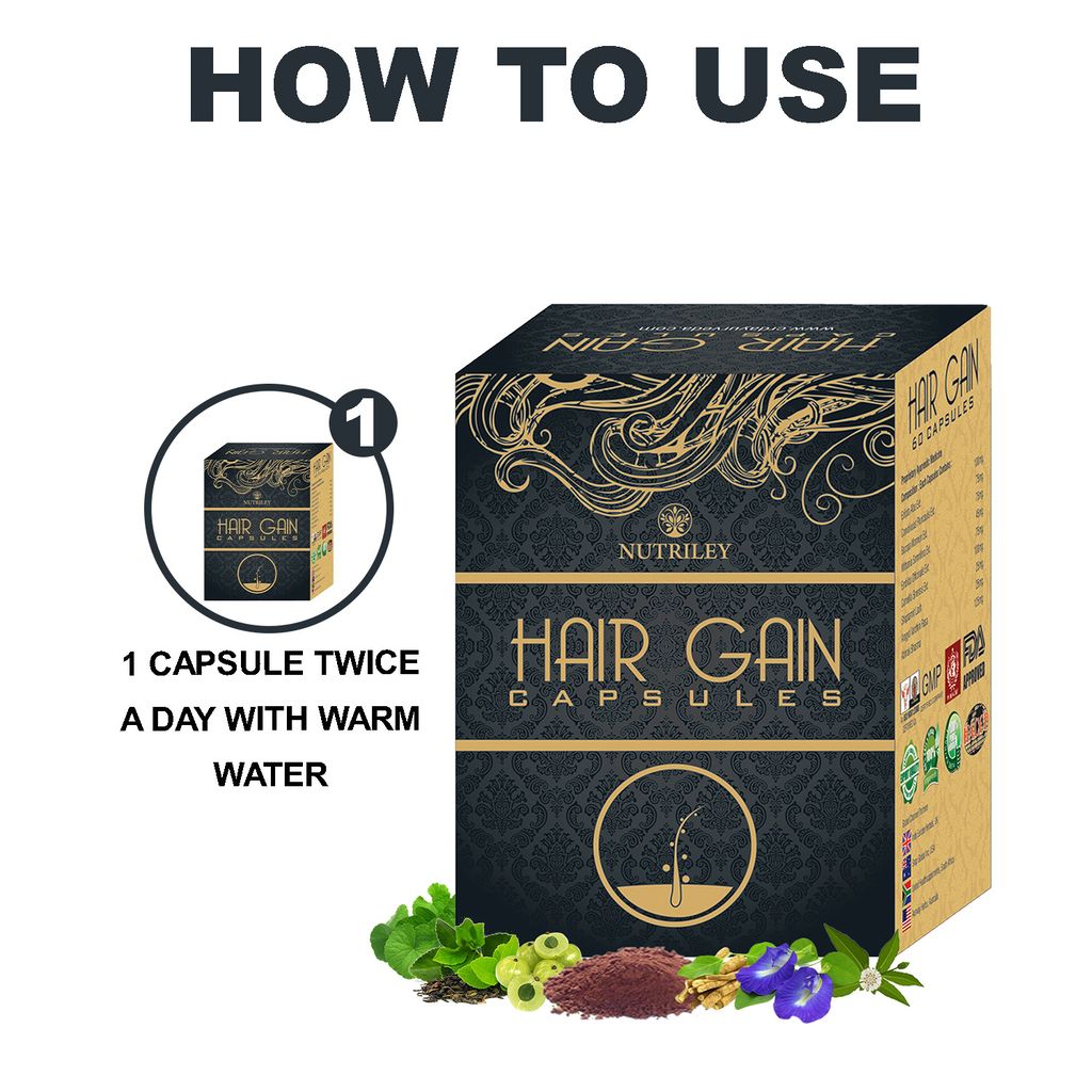 Nutriley Hair Gain - Hair Regeneration Capsules for Hair Fall, Hair Regrowth & Hair Loss Supplement (60 caps)