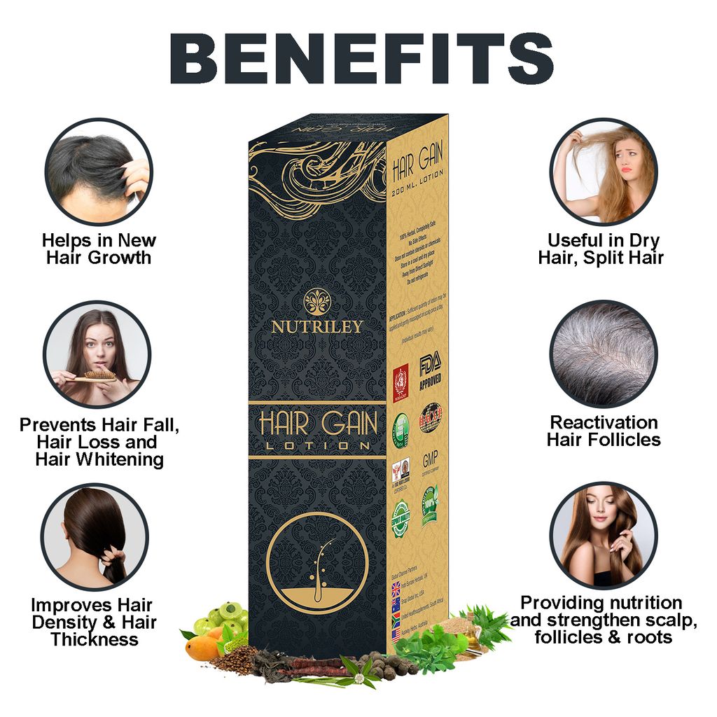 Nutriley Hair Gain - Hair Regeneration Lotion for Hair Fall, Hair Regrowth & Hair Loss Supplement
