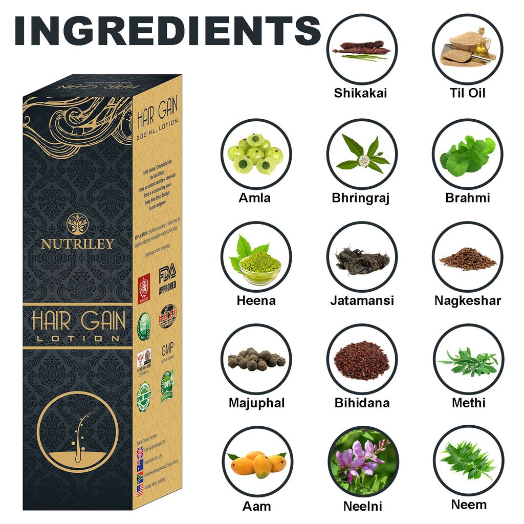 Nutriley Hair Gain - Hair Regeneration Lotion for Hair Fall, Hair Regrowth & Hair Loss Supplement