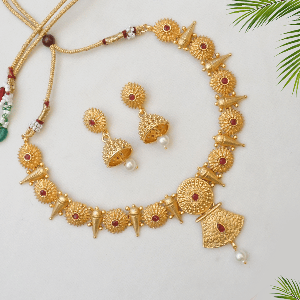 Gold-Plated & Ruby Studded Jewellery Set