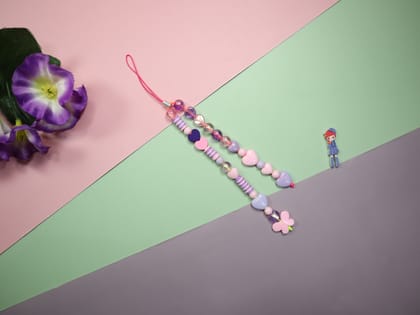 kamule Pink and Purple Beaded Phone Strap Charm Phone Charm