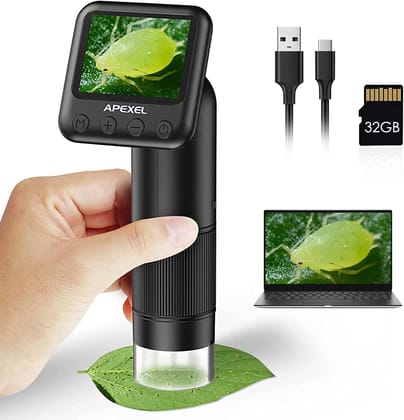 APEXEL Handheld Digital Microscope with 2” LCD Screen | 800X Pocket Portable Microscope for Kids and Adults with Adjustable Lights | Electronic Magnifier Camera | USB to PC, Including SD Card