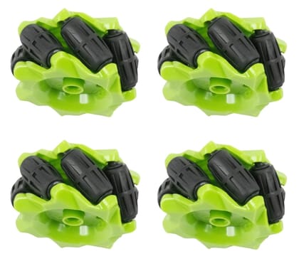 Yellow Tommy Rubber Mecanum Wheel Omni-Directional Diy Toy Components (Pack of Four), Green