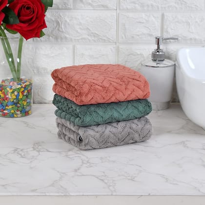 House Beauty Super-Soft Microfiber Hand Towel 40 x 60 cm Pack of 3-Rust, Metallic Grey and Green