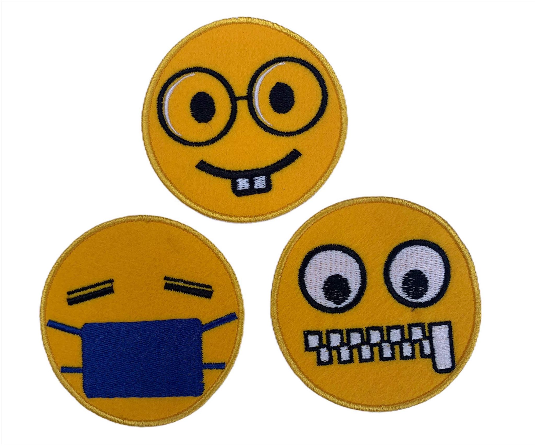 Embroidered Emoji Patch Set - Nerd, Masked & Surprised
