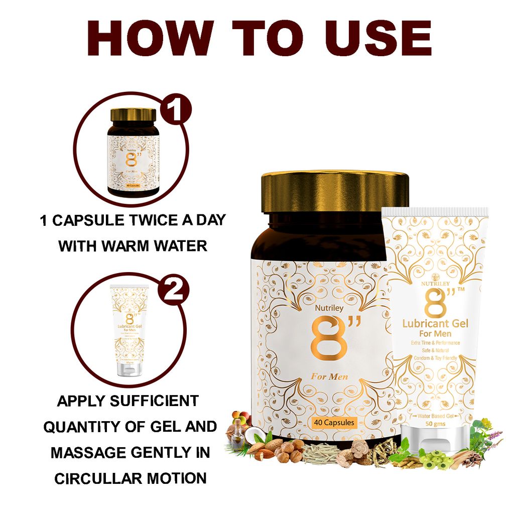 Nutriley 8" Inch - For Men Capsules + Gel (40 Caspules + 50 Gms Gel)