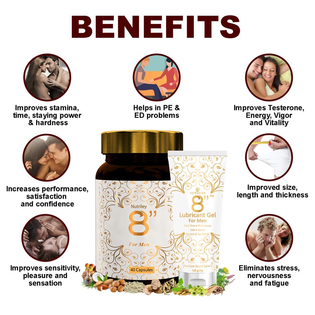 Nutriley 8" Inch - For Men Capsules + Gel (40 Caspules + 50 Gms Gel)