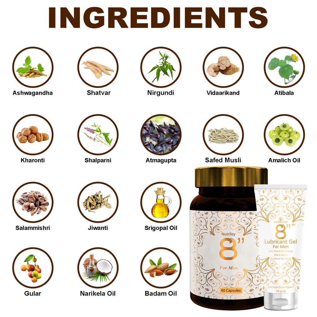 Nutriley 8" Inch - For Men Capsules + Gel (40 Caspules + 50 Gms Gel)