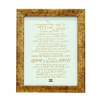 India Positive CitizenPaper and Metal Stand Sare Jahaan Se Achha Frame (7 inch x 9 inch, Gold)