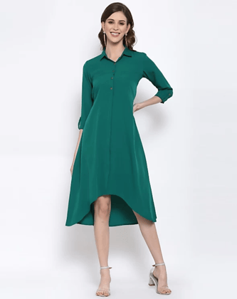 ATTIRIS Women's Crepe Knee Length A- Line Dress