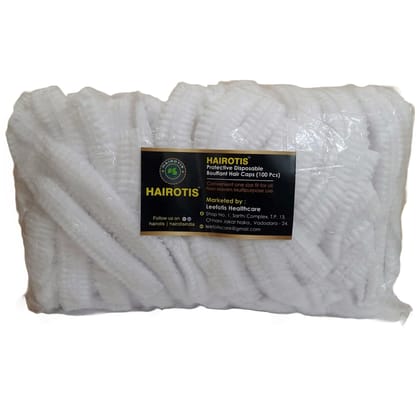 Hairotis Protective Disposable Bouffant Hair Caps Stretchable Non-woven Fabric Head Cover for Saloon/Beauty parlour/Hospital/Factory/Kitchen-100 pcs (White) Hairotis Protective Disposable Bouffant Hair Caps Stretchable Non-woven Fabric Head Cover for Saloon/Beauty parlour/Hospital/Factory/Kitchen-100 pcs (White)