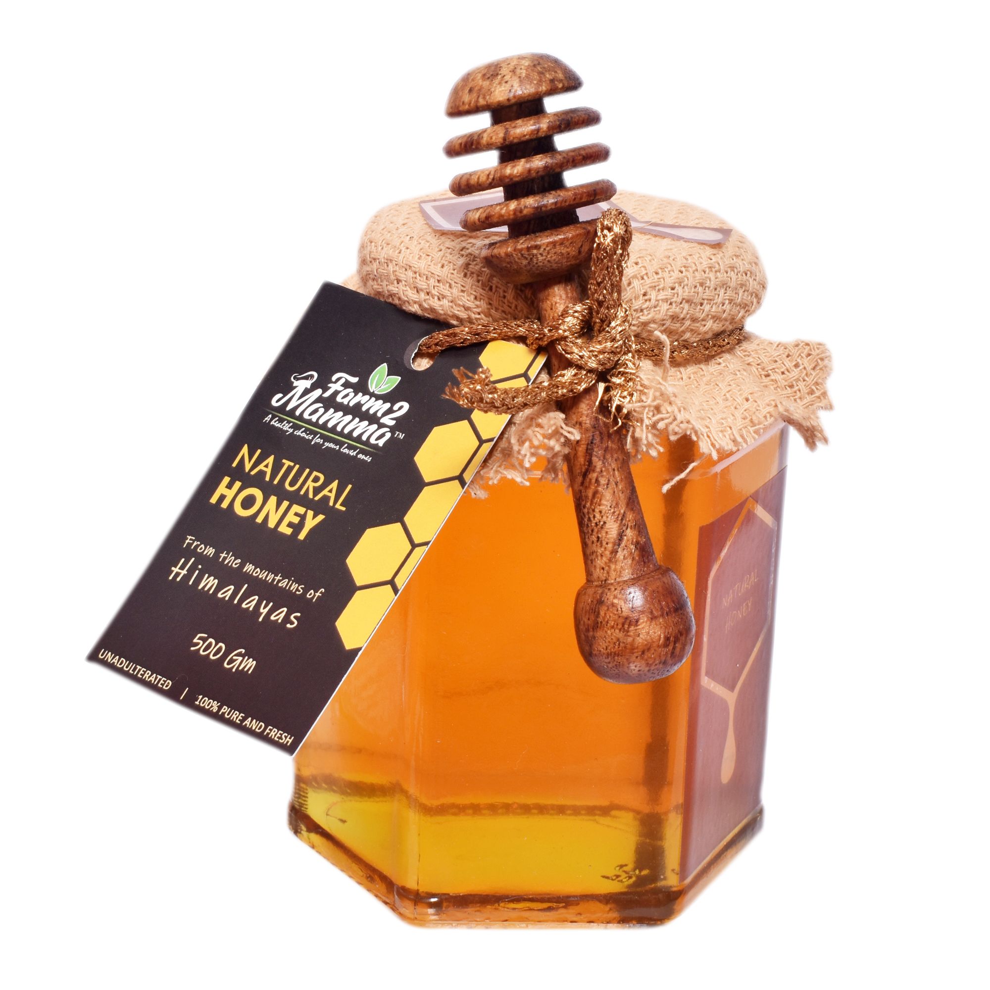 Farm2Mamma 100% Pure Organic Multiflora Honey from Himalayas - 500 Gm, NMR Tested, with dipper