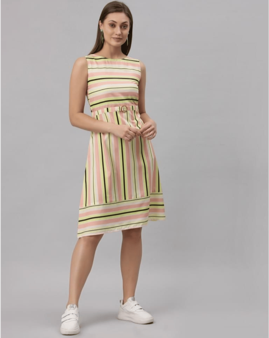 ATTIRIS Women's Crepe Knee Length A- Line Dress