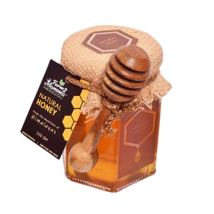 Farm2Mamma 100% Pure Organic Multiflora Honey from Himalayas - 250 Gm, NMR Tested, with dipper