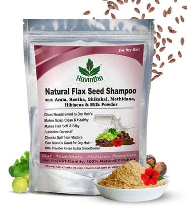 Havintha Natural Flaxseed Shampoo with Amla Reetha Shikakai Methidana Hibiscus and Milk Powder for Dry Hair - 227gm (PACK OF 1)