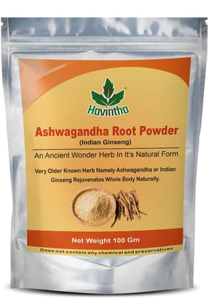 Havintha Natural Ashwagandha Powder for Helps Fight Anxiety and Support Health, Immunity Booster | Organic Ashwagandha Churna - 100 gm