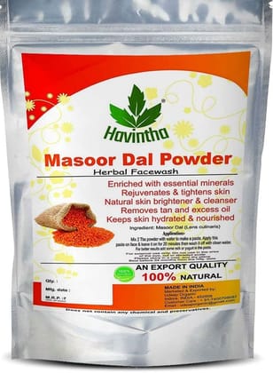 Havintha Masoor Dal Powder for Natural Face Wash | Skin Fairness Anti Aging Wrinkles Acne Pimples and Darkspots (100g)