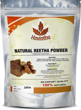 Havintha Natural Reetha Powder for Hair Pack | Soap Nuts for Oily Scalp, Reduce Split Ends & Dandruff - 100gm
