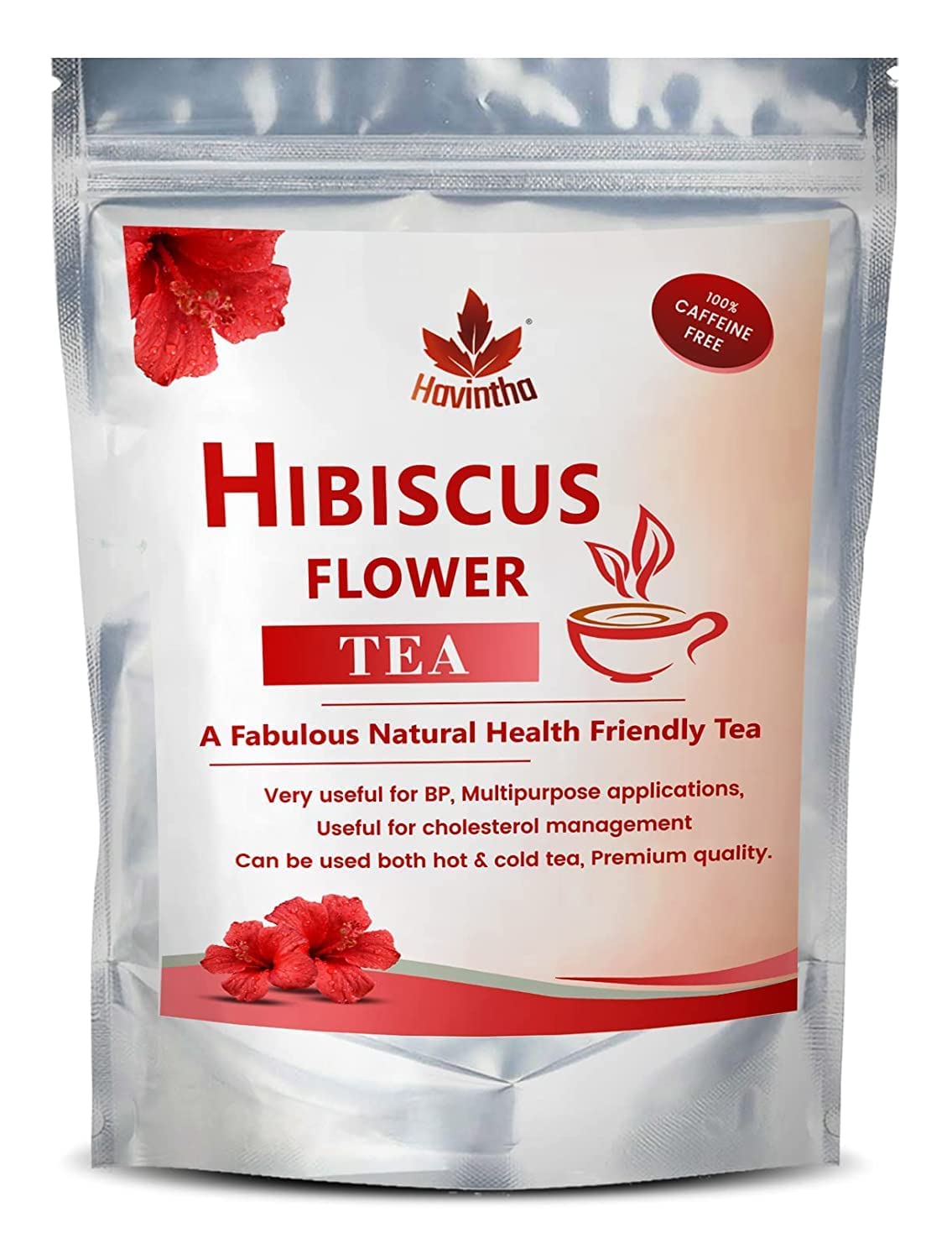 Havintha Natural Hibiscus Flower Tea | Brew Hot or Iced Herbal Tea - Vegan - Totally Caffeine Free - 25 gm | 50 Cups