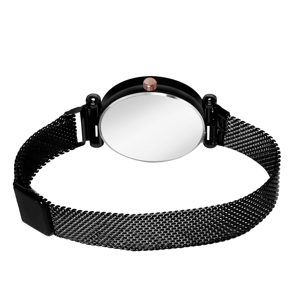 Bhakti Fashion Black Mesh Magnetic Love Dial Analog Watch For Women & Girls