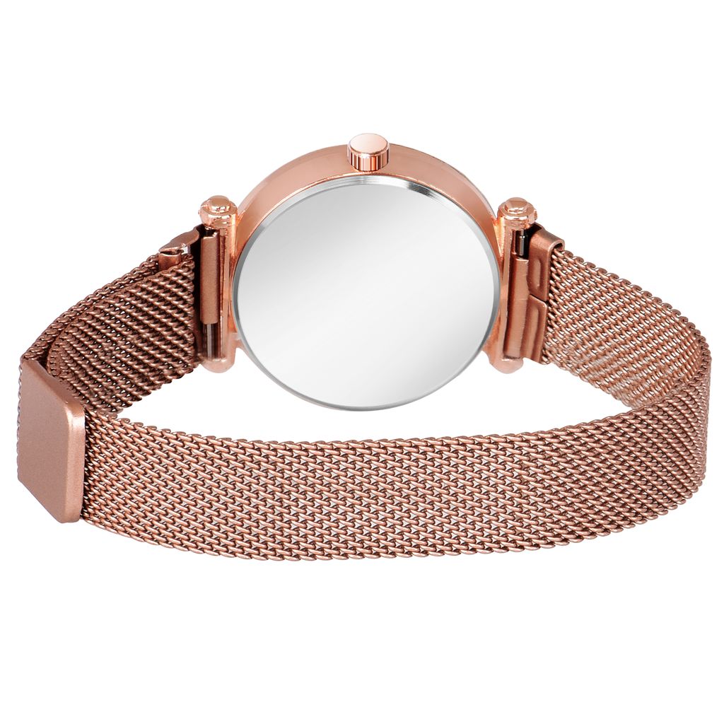 Bhakti Fashion Golden Mesh Magnetic Love Dial Analog Watch For Women & Girls