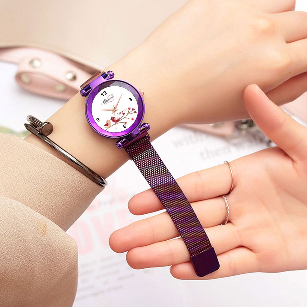 Bhakti Fashion Purple Mesh Magnetic Love Dial Analog Watch For Women & Girls