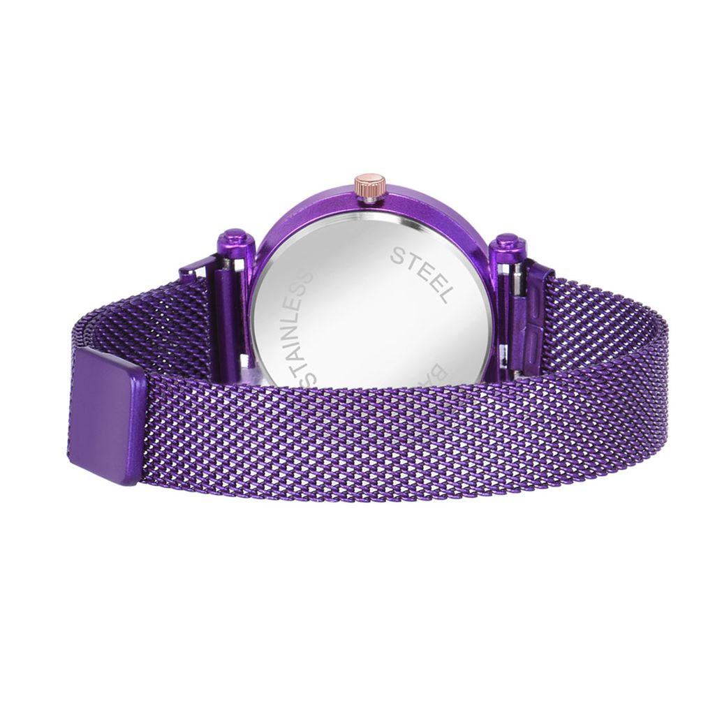 Bhakti Fashion Purple Mesh Magnetic Love Dial Analog Watch For Women & Girls