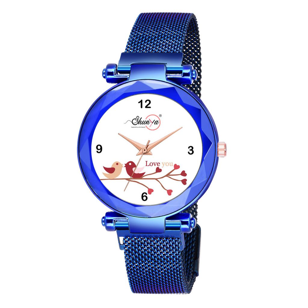 Bhakti Fashion Blue Mesh Magnetic Love Dial Analog Watch For Women & Girls