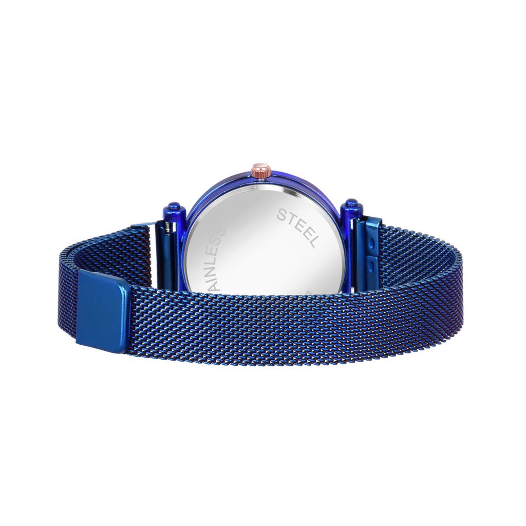 Bhakti Fashion Blue Mesh Magnetic Love Dial Analog Watch For Women & Girls