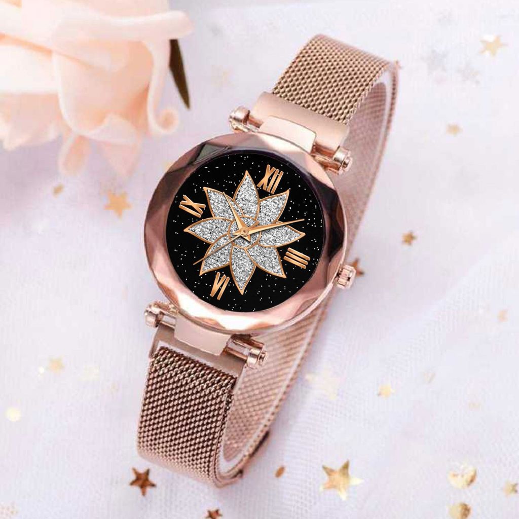 Bhakti Fashion Golden Mesh Magnetic Stylish Design Analog Watch For Women & Girls