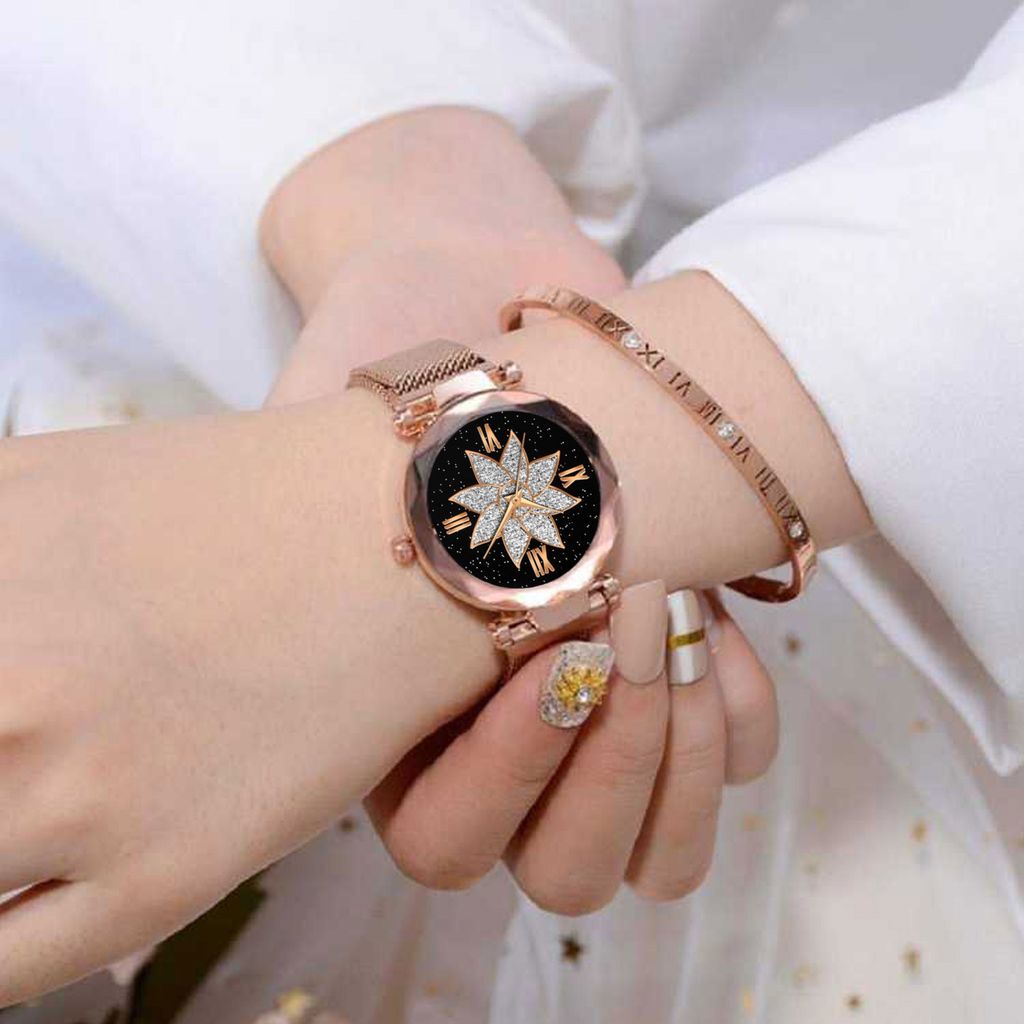 Bhakti Fashion Golden Mesh Magnetic Stylish Design Analog Watch For Women & Girls