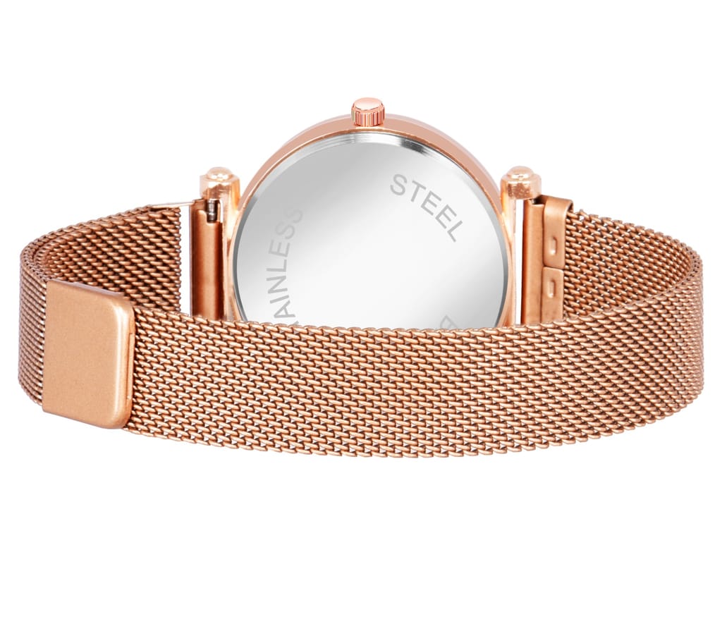 Bhakti Fashion Golden Mesh Magnetic Stylish Design Analog Watch For Women & Girls