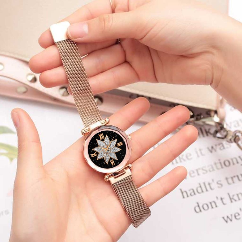 Bhakti Fashion Golden Mesh Magnetic Stylish Design Analog Watch For Women & Girls