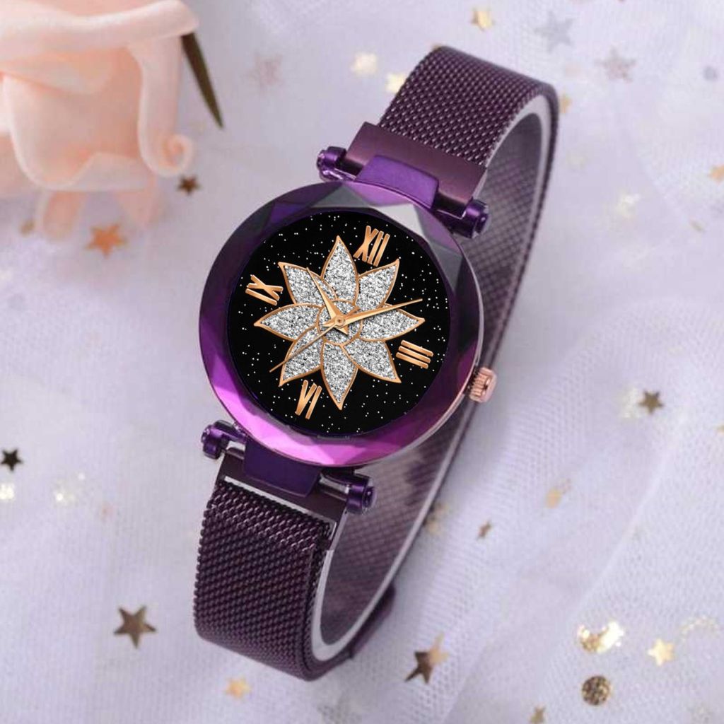 Bhakti Fashion Purple Mesh Magnetic Stylish Design Analog Watch For Women & Girls