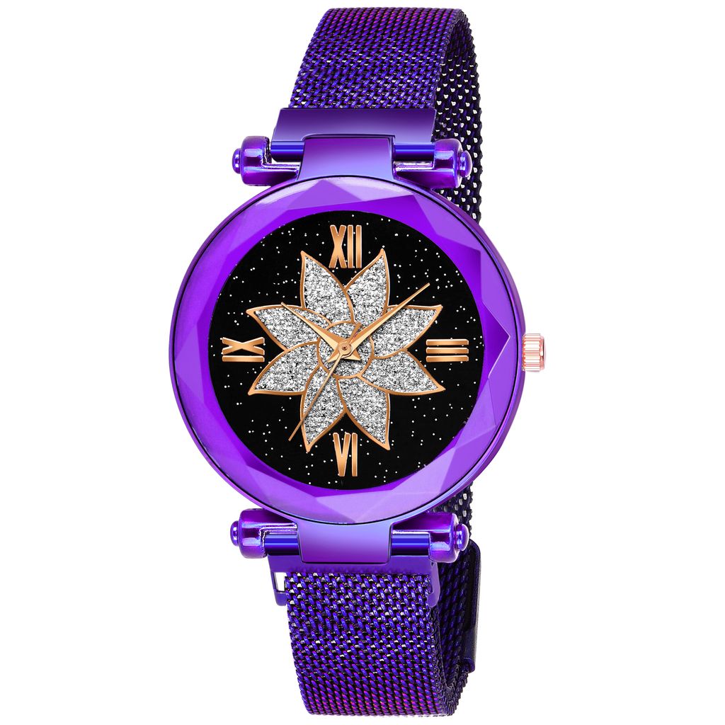 Bhakti Fashion Purple Mesh Magnetic Stylish Design Analog Watch For Women & Girls