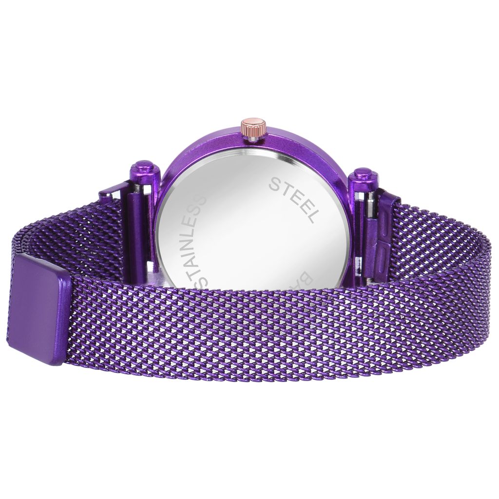 Bhakti Fashion Purple Mesh Magnetic Stylish Design Analog Watch For Women & Girls