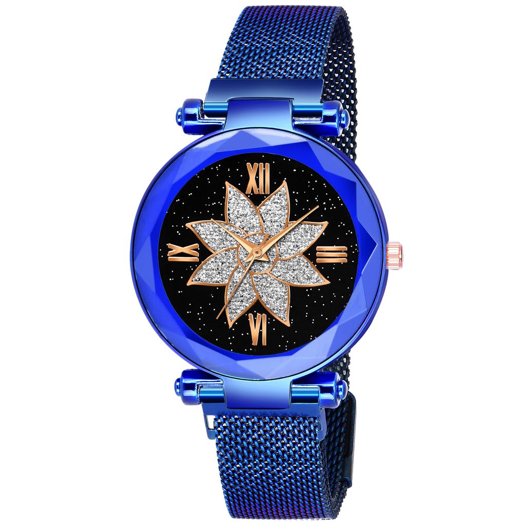 Bhakti Fashion Blue Mesh Magnetic Stylish Design Analog Watch For Women & Girls