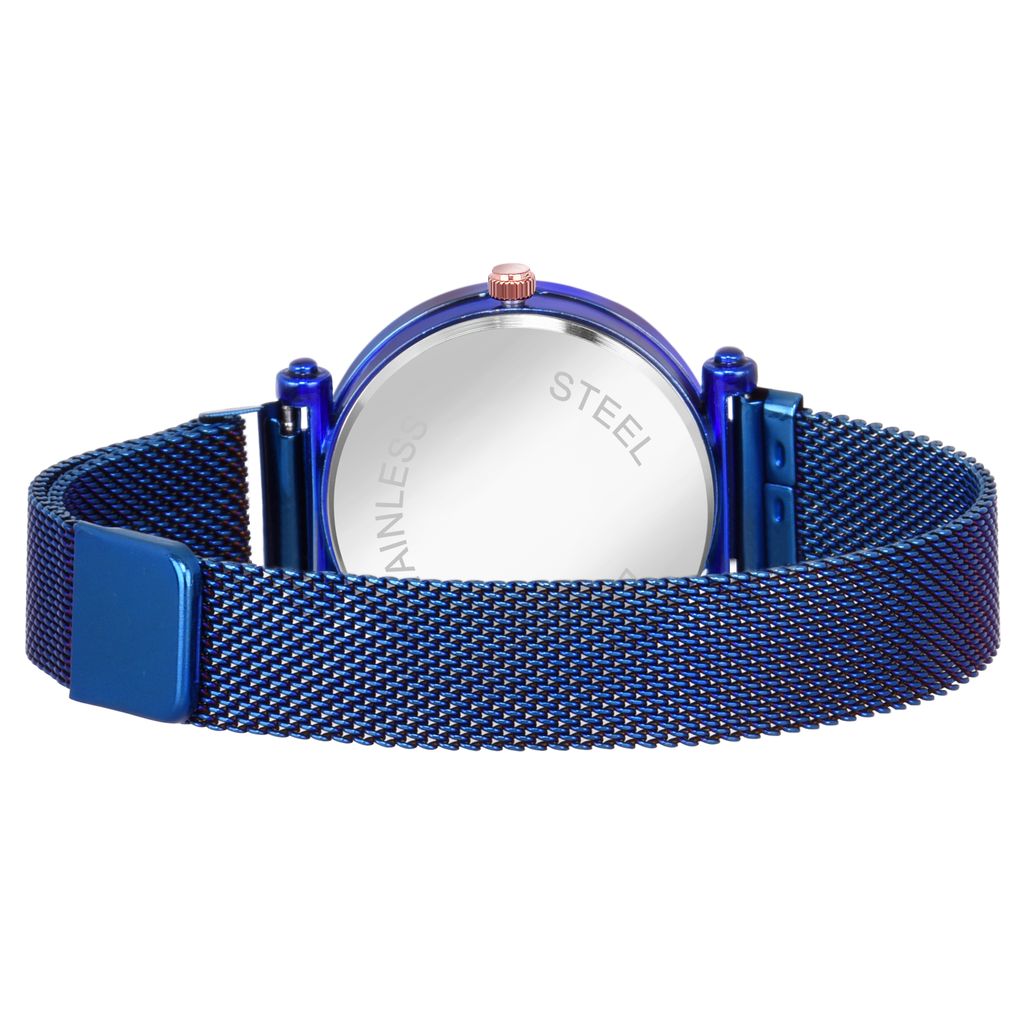 Bhakti Fashion Blue Mesh Magnetic Stylish Design Analog Watch For Women & Girls