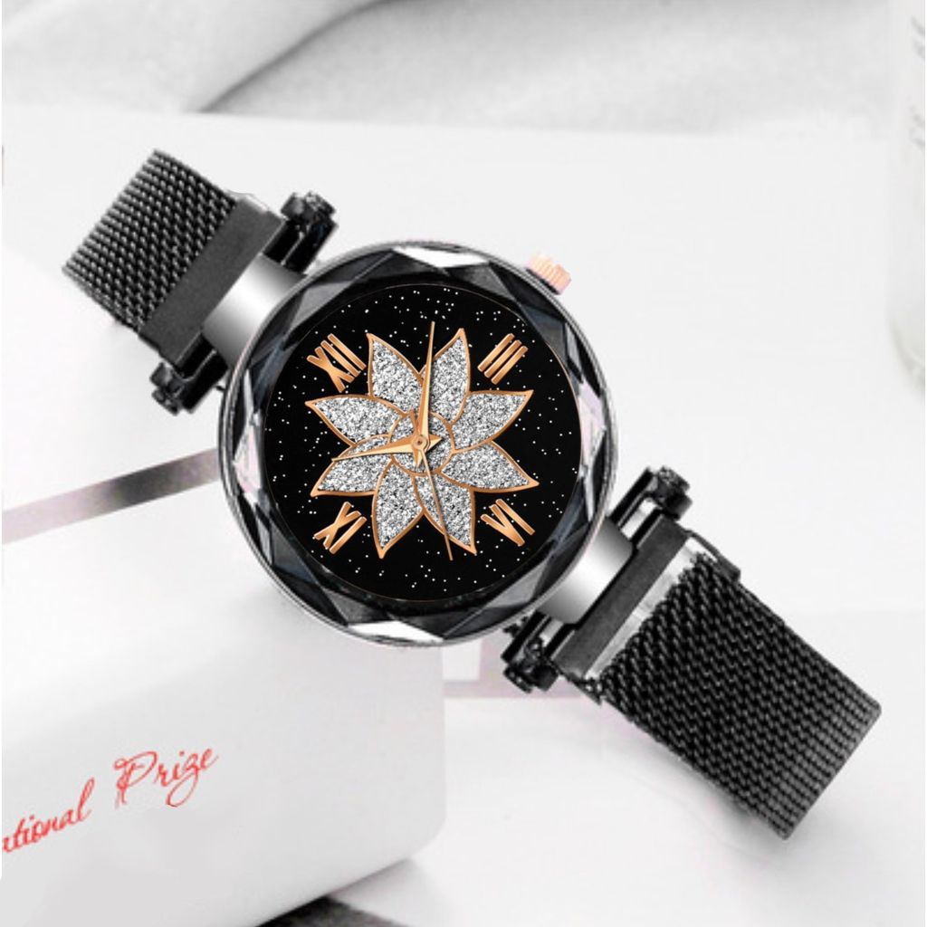 Bhakti Fashion Black Mesh Magnetic Stylish Design Analog Watch For Women & Girls